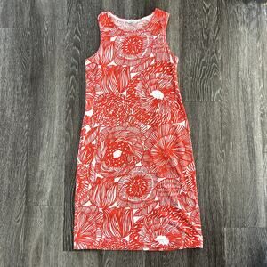 EUC Marimekko Red Floral Print Sleeveless Cotton Dress Small Valve 100% Cotton